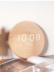 Modern LED Wooden Wall <b>Clock</b>, Minimal <b>Digital</b> Desk <b>Clock</b> for Bedroom Decor, Temperature Date Display, Housewarming Gift for Home - Product Image 3