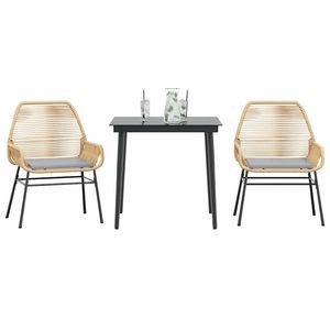 3 pezzi Set da pranzo in Poly Rattan marrone con cuscini tavolo da giardino e sedie con piano in vetro mobili da esterno - Product Image 1