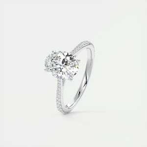 Anillo de compromiso solitario floral con diamante cultivado en laboratorio de corte ovalado de 1.85 quilates, engaste catedral real con pavé, en oro blanco de 14K - Product Image 4