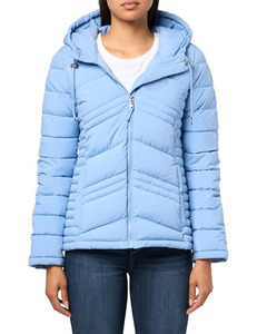 Women's Light Blue <b>Quilted</b> Hooded Puffer Jacket Full Sleeve Winter Coat Polyester <b>Wadding</b> Zipper Closure - Product Image 1
