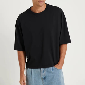 Camiseta de lujo personalizada 100% algodón con hombros caídos, estampado en relieve, cuello simulado oversize, camiseta de peso pesado para hombre - Product Image 1