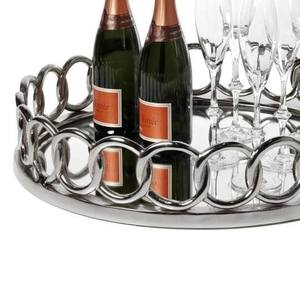 Wholesale Luxury Round <b>Silver</b> Metal <b>Tray</b> Bulk Hotel Serving Platter with Elegant Interlocking Chain Rim and <b>Mirror</b> Base Finish - Product Image 6