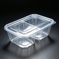 Boîtes alimentaires jetables en plastique transparent à 2 compartiments avec couvercles à pression, contenants empilables divisés pour desserts et préparation de repas