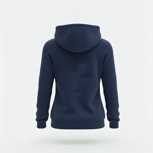 Women's Navy Blue Hooded <b>Zipper</b> <b>Sweatshirt</b> Regular Fit Knitted Long Sleeve Casual Autumn Wear Solid Color Design - Product Image 2