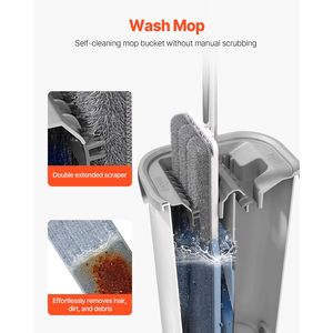 Set Secchio con Strizzatore per Mop, Utilizzo a Secco/Umido, 3 Panni in Microfibra Lavabili, Mop Piatto con Funzione Stabilizzatrice per Pulizia Pavimenti - Product Image 6