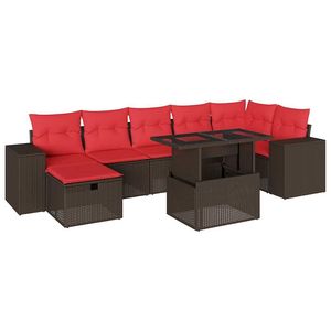 Set di divani da giardino in polyrattan marrone da 8 pezzi con cuscini, mobili da esterno dal design contemporaneo - Product Image 4