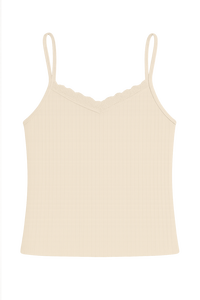 Débardeur côtelé en maille pour femme à fines bretelles, ourlet à volants, bordure en dentelle, respirant, coupe ajustée, en coton doux, style décontracté, marque de mode - Product Image 4