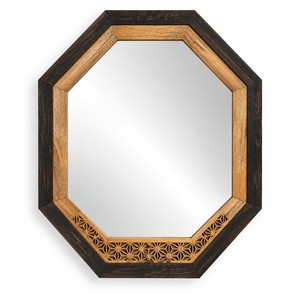 Miroir mural octogonal en bois de manguier artisanal Kumiko - Vente en gros Inde - Product Image 1