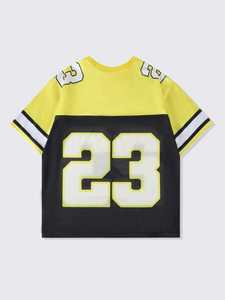 Maillot de football surdimensionné personnalisé jaune et noir 23 unisexe en mesh, style streetwear, fournisseur USA OEM - Product Image 4