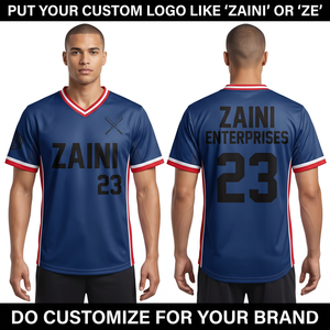 เสื้อเบสบอลโพลีเอสเตอร์พรีเมียม 180 GSM สีกรมท่า แดง ขาว แถบข้างพิมพ์ลายแบบ Sublimation พร้อมโลโก้ ชื่อ และหมายเลขตามสั่ง ชุดกีฬา - Product Image 1