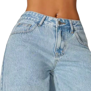Jean en denim ample taille haute pour femme, coupe décontractée en coton respirant, pantalon tendance pour le quotidien, séchage rapide, idéal pour l'été - Product Image 3