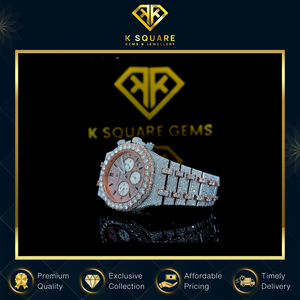 Montre de luxe VVS très demandée, à quartz automatique, analogique, boîtier en acier inoxydable, résistante à l'eau, avec diamants Moissanite et bracelet en silicone - Product Image 4