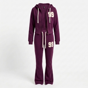 Conjunto Deportivo de Dos Piezas para Mujer de Alta Calidad, Sudadera con Cremallera, Forro Polar Ligero de Algodón, Ropa Urbana de 280g, Casual, Resistente al Viento, con Bolsillos Laterales - Product Image 3