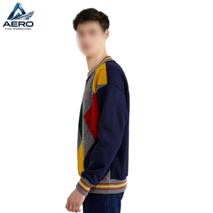 OEM ODM Supply <b>Men</b> Vintage Plaid Pattern Sweatshirt Striped Rib Collar Knit Casual Pullover Custom Logo Street Wear Apparel - Product Image 4