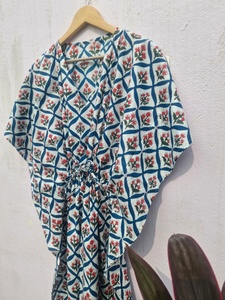 Women Cotton Printed <b>Kaftan</b> Dress Geometric Floral Pattern Loose Fit Maxi <b>Kaftan</b> Beach Wear <b>Summer</b> Lounge Wear - Product Image 3