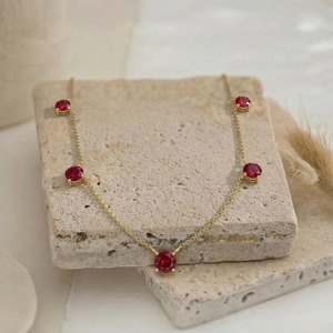 Collier en or avec rubis naturel, chaîne délicate avec pierre précieuse rubis, collier pierre de naissance de juillet pour femme - Product Image 2