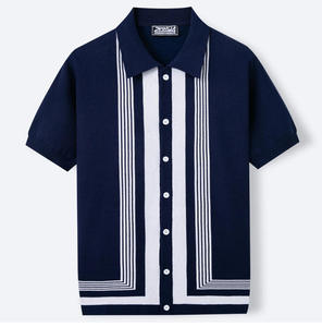 Polo de Punto con Cuello Solapa a Rayas, Nuevo para Verano, Manga Corta, Estilo Casual de Negocios - Product Image 4