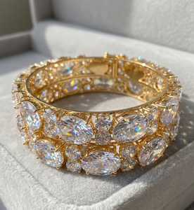 CZ <b>Bangle</b> for Women | Royal Oval & Round Cut Zirconia Stone Bracelet | Wholesale High-End Wedding Bridal Jewelry - Product Image 1