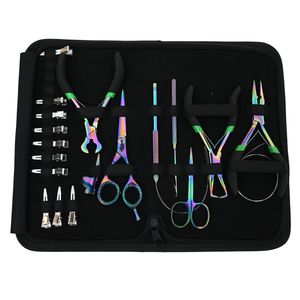 Complete Hair Extension <b>Kit</b> Bond Cutter Crimping Plier Micro Beads Remover Hair Pull Loop Hook Parting Ring <b>Mini</b> Scissor Set - Product Image 1