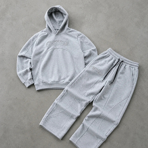 Conjunto de Chándal de Alta Calidad con Efecto Desgastado por el Sol, Personalizado, con Hombros Caídos, Sudadera Corta con Cordón y Pantalones Acampanados con Lavado Ácido - Product Image 5