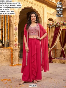 Sari en soie vert menthe élégant avec chemisier brodé, longueur ras du sol, tenue de mariage pour femmes, style Inde Pakistan, toutes saisons - Product Image 4