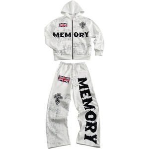 Conjuntos deportivos de 2 piezas para hombre con estampado de lunares, sudaderas con capucha y cremallera, y pantalones deportivos holgados - Product Image 1