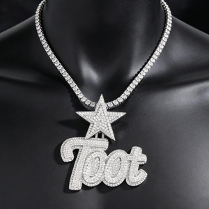 Iced Out Moissanite Star Bail <b>Pendant</b> 925 <b>Silver</b> Hip Hop Style Jewelry Custom Name Letter <b>Pendant</b> <b>Initial</b> Letter <b>Pendant</b> For Men - Product Image 6