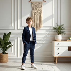 Conjunto de 2 Piezas para Niños, Traje Azul Marino, Blazer y Pantalones, Estilo Casual Elegante para Bodas y Fiestas - Product Image 2