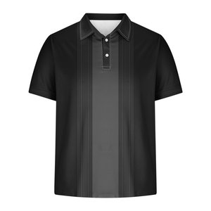Camisa de Manga Corta a Rayas Negras para Hombre, Estilo Golf, Diseño con Botones, Corte Regular, Poliéster/Algodón Transpirable, Logotipo Frontal - Product Image 1