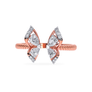 Bague ouverte de luxe en or rose 18 carats avec diamant taille poire pour femme, design inspiré des feuilles, bijoux fins, fournisseur en gros - Product Image 4