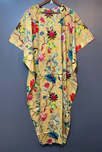 Vestido Kaftán sin Mangas de Algodón con Estampado Floral Tropical, Estilo Casual de Verano para Mujer, Playa, Islas del Pacífico Asiático - Product Image 2