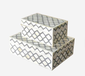 Luxury Bone Inlay Modern Jewellery <b>Box</b> with Square Pattern and Oval Shape White and Black Decorative Design Customizable Size - Product Image 1