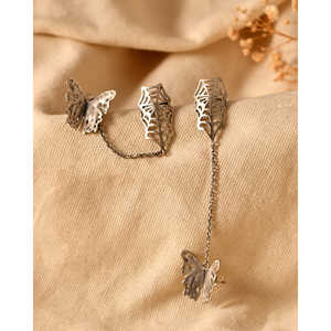 Meera Jaipur Butterfly Silver <b>Fine</b> <b>Cuff</b> <b>Earrings</b> From India - Product Image 3