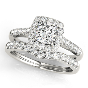 IGI Certified Rhodium <b>Cushion</b> Cut Lab Grown Diamond Halo Filled Bridal <b>Ring</b> Set 10K/14K/18K Gold 925 935 Silver Fine Jewelry - Product Image 4