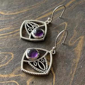 Natural Amethyst Gemstone <b>Drop</b> <b>Earrings</b> Trendy for Parties Gifts Made From 925 <b>Silver</b> Lightweight - Product Image 3
