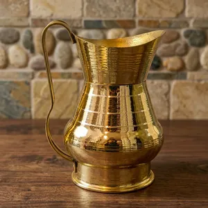 Carafe à eau en laiton pur avec poignée, Lota en laiton traditionnel, pichet à eau fait main pour la décoration de la maison, de la cuisine et de la table à manger - Product Image 3