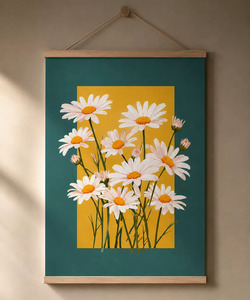 Peinture sur toile de fleurs de marguerites, art numérique, style contemporain, décoration murale intérieure, design floral toutes saisons - Product Image 2