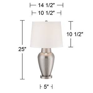 New design Hammered <b>Silver</b> <b>Table</b> Lamp Luxury Textured Metal Base White Fabric Shade Elegant <b>Bedside</b> Nightstand Light Home Decor - Product Image 5