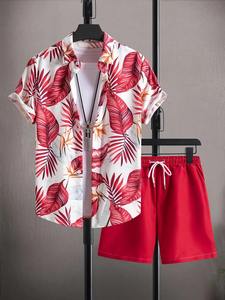 Chemise d'été décontractée à imprimé 3D Voilier Hawaïen et Palmiers, boutonnage simple, tricotée, service OEM - Product Image 3