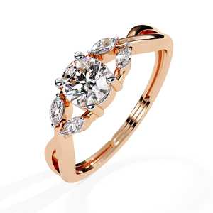 Bague classique avec diamant de laboratoire de 0,50 carat et accents marquise en or rose 14 carats, or jaune ou or blanc - Product Image 1