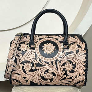 Luxury Western Full Hand Tooled Floral Genuine Leather 3 Piece Matching Luggage Sets Style <b>Crossbody</b> Travel Speedy Duffel <b>Bag</b> - Product Image 5