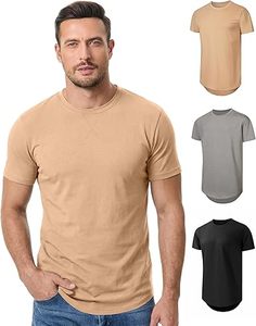 T-shirt pour homme à manches courtes, coupe ajustée, col rond, couleur unie, jersey de coton respirant, vêtements décontractés, beige, gris, noir - Product Image 1