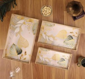 Plateau de service rectangulaire en bois fait main avec motif de feuilles, résistant à la chaleur, design moderne pour la décoration de la maison et les cadeaux de mariage - Product Image 4