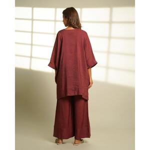Handmade Women's Bohemian 2 Piece Set Linen Cotton Solid Color Long Sleeve V Neck Loose Fit Full Length <b>Pants</b> Outfit Spring - Product Image 3