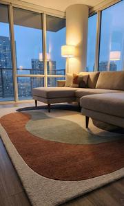 Modern Abstract Wave <b>Block</b> Wool Anti-Slip Medium Pile Area Rug Soft Tufted Cotton Canvas Backing Terracotta Sage Green Cream - Product Image 6