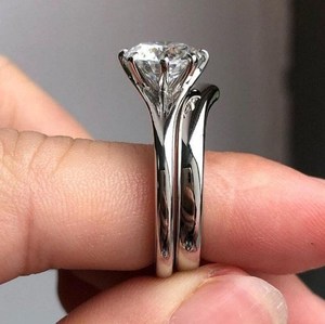 7MM Round Cut Moissanite Dual Band <b>Ring</b> <b>Set</b> For Women's original 925 <b>Silver</b> Fine Anniversary Promise Jewelry Party Occasion - Product Image 3