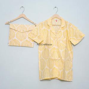 Ensemble de pyjama court pour femme en coton pur 100% respirant et doux, imprimé fleuri, col en V, fermeture à cordon, été - Product Image 6