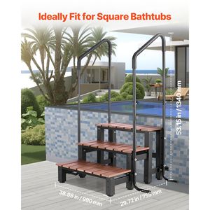 Échelle de piscine hors sol/gonflable robuste de 25,2 pouces de large, 550, 3 marches, pour spa, escalier extérieur, main courante pour jacuzzi - Product Image 5