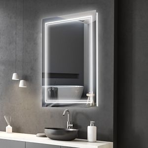 Specchio da Bagno a LED 32x24 da Parete, Specchio Intelligente con Touch Screen, Impermeabile, Cornice in Rame, Illuminazione Orizzontale e Verticale - Product Image 2