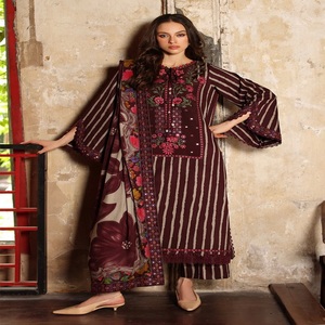 Trajes de shalwar kameez de invierno para mujer en tela de lino estampada y bordada de muy alta calidad a precio económico. - Product Image 1